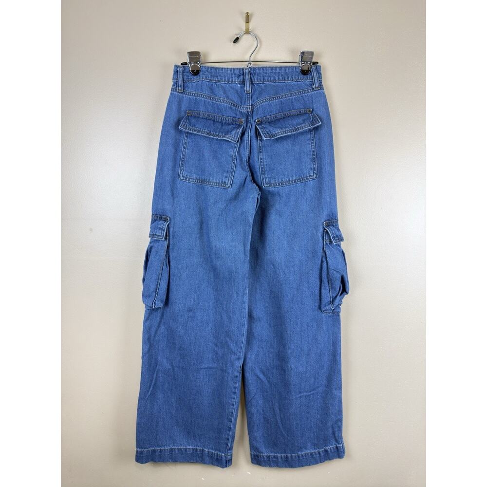 Wild Fable Women’s Mid Rise Baggy Cargo Jeans Blue Denim Wide Leg Utility Size 2 - Picture 5 of 12